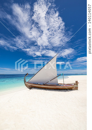 Amazing Maldives traditional dhoni boat powdery white sand sunny blue sky tropical beach breathtaking serene idyllic coastal escape authentic heritage cultural vessel pristine paradise getaway scenic Amazing Maldives traditional dhoni boat powdery white sand sunny blue sky tropical beach breathtaking serene idyllic coastal escape authentic heritage cultural vessel pristine paradise getaway scenic 140114057