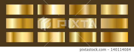Premium Gold gradients. Copper Foil for metallic Palette and swatch degrade. Collection of shiny champagne and polished bronze backgrounds and borders. Vector illustration 140114084