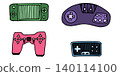 A selection of joysticks, doodle-drawn, brightly 140114100
