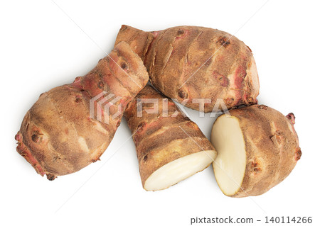 Jerusalem artichoke isolated on white background. Top view. Flat lay Jerusalem artichoke isolated on white background. Top view. Flat lay 140114266