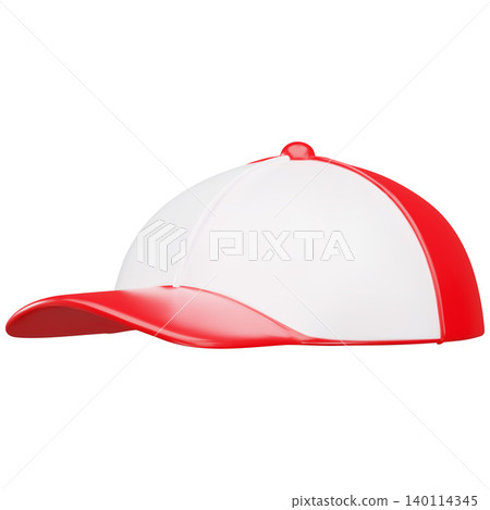 3D icon of a red and white baseball cap on a white background. 3D icon of a red and white baseball cap on a white background. 140114345