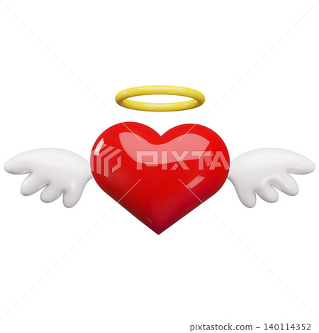 A glossy 3D red heart with white angel wings and a golden halo. A glossy 3D red heart with white angel wings and a golden halo. 140114352