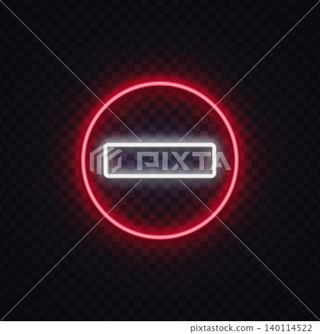 Neon no entry icon with horizontal bar. Restricted access and forbidden zone symbol for regulation and safety. Neon no entry icon with horizontal bar. Restricted access and forbidden zone symbol for regulation and safety. 140114522