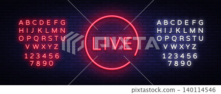 Live neon sign vector. Live Stream design template neon sign, light banner, neon signboard, nightly bright advertising, light inscription. Vector illustration. Editing text neon sign Live neon sign vector. Live Stream design template neon sign, light banner, neon signboard, nightly bright advertising, light inscription. Vector illustration. Editing text neon sign 140114546