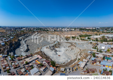 Aerial View of Open-Pit Mine and Urban Bishkek City Landscape in Kyrgyzstan Aerial View of Open-Pit Mine and Urban Bishkek City Landscape in Kyrgyzstan 140114636