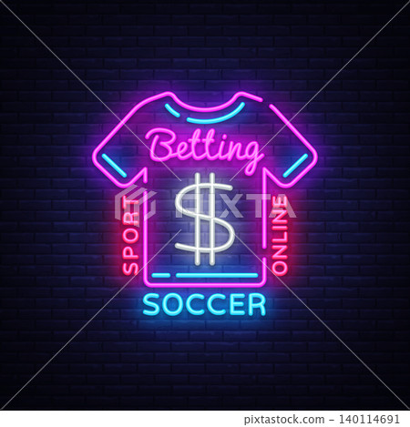 Betting Soccer neon sign. Football betting logo in neon style, T-shirt concept, light banner, bright night betting sports advertisement, design element gambling, casino. Vector illustration Betting Soccer neon sign. Football betting logo in neon style, T-shirt concept, light banner, bright night betting sports advertisement, design element gambling, casino. Vector illustration 140114691