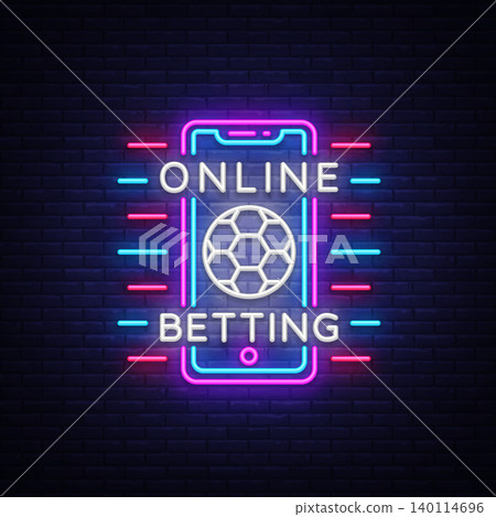 Online betting neon sign. Sports betting. Online betting logo, neon symbol, light banner, bright night advertising, gambling, casino. Vector Online betting neon sign. Sports betting. Online betting logo, neon symbol, light banner, bright night advertising, gambling, casino. Vector 140114696