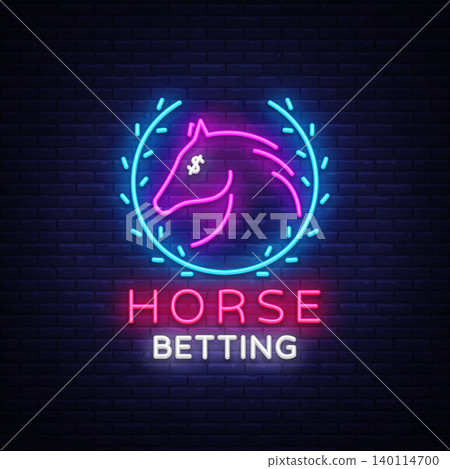Horse Betting Neon Sign Vector. Horse Betting Logo in Neon Style, Design Template. Horse racing symbol, icon, emblem. Light banner, bright night advertising. Vector illustration Horse Betting Neon Sign Vector. Horse Betting Logo in Neon Style, Design Template. Horse racing symbol, icon, emblem. Light banner, bright night advertising. Vector illustration 140114700