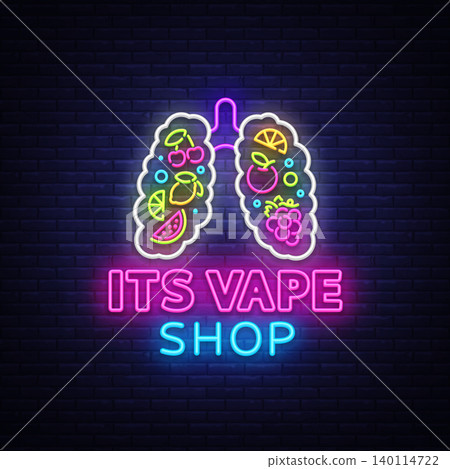 Vape shop neon sign vector. Vaping Store Logo Emblem Neon, Its Vape Shop Concept With Lungs and Fruits, Fighting Smoking. Trendy designer elements for print and advertising t-shirts. Vector Vape shop neon sign vector. Vaping Store Logo Emblem Neon, Its Vape Shop Concept With Lungs and Fruits, Fighting Smoking. Trendy designer elements for print and advertising t-shirts. Vector 140114722