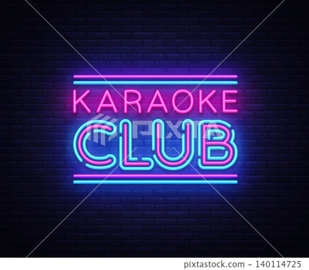 Karaoke Club neon sign vector. Karaoke design template neon sign, light banner, neon signboard, nightly bright advertising, light inscription. Vector illustration 140114725