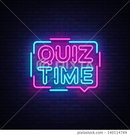 Quiz Time announcement poster neon signboard vector. Pub Quiz vintage styled neon glowing letters shining, Light Banner, Questions team game.Vector illustration Quiz Time announcement poster neon signboard vector. Pub Quiz vintage styled neon glowing letters shining, Light Banner, Questions team game.Vector illustration 140114749