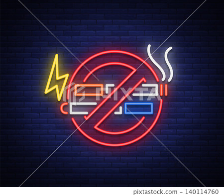 No smoking no vape neon sign. Bright symbol, neon banner, icon, illuminated sign of smoking and vaping in an unauthorized place. Stop electronic cigarettes. Stop smoking. Vector illustration No smoking no vape neon sign. Bright symbol, neon banner, icon, illuminated sign of smoking and vaping in an unauthorized place. Stop electronic cigarettes. Stop smoking. Vector illustration 140114760
