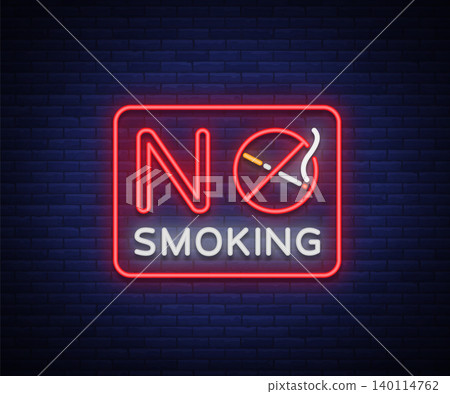 No smoking neon sign. Bright character, neon banner, icon, luminous warning sign of smoking in an unauthorized place. Stop smoking. Vector illustration No smoking neon sign. Bright character, neon banner, icon, luminous warning sign of smoking in an unauthorized place. Stop smoking. Vector illustration 140114762
