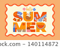 Greeting summer banner. Offer for hot season vacation to the sea with beach holiday symbols. Summer positive vibe design for sales, posters, covers, ads, flyers, web, social media. Vector illustration Greeting summer banner. Offer for hot season vacation to the sea with beach holiday symbols. Summer positive vibe design for sales, posters, covers, ads, flyers, web, social media. Vector illustration 140114872