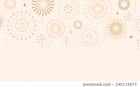 Elegant card for different events and holidays with abstract golden fireworks on light background. Place for text under firecrackers. Design for holiday celebration, banner, greeting card, web. Vector Elegant card for different events and holidays with abstract golden fireworks on light background. Place for text under firecrackers. Design for holiday celebration, banner, greeting card, web. Vector 140114873
