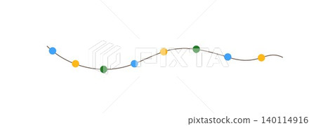 Christmas colorful multicolored lights curly string garland simple doodle hand drawn vector illustration, flat style cartoon image for winter New Year holiday, birthday events design 140114916