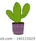 Stylized cactus growing in a decorative flowerpot. Hand drawn botanical illustration with simple flat shapes 140115029