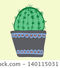 Simple hand drawn cactus in a decorative flowerpot. Flat cartoon style botanical artwork isolated on soft background. 140115031