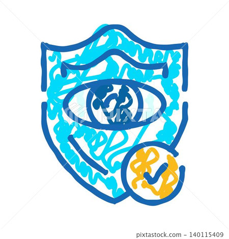 Eye protected by shield with virus particles Eye protected by shield with virus particles 140115409