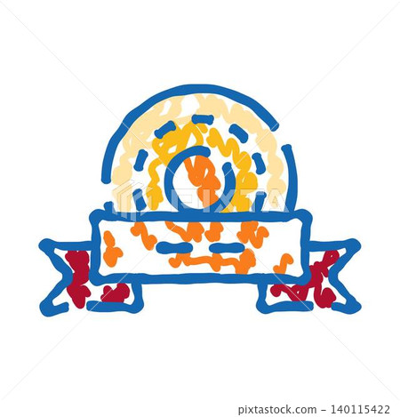Scribbled emblem with colorful circle and waving flag Scribbled emblem with colorful circle and waving flag 140115422