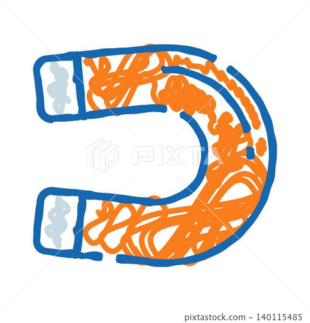 Horseshoe doodle magnet attracting with magnetic force Horseshoe doodle magnet attracting with magnetic force 140115485