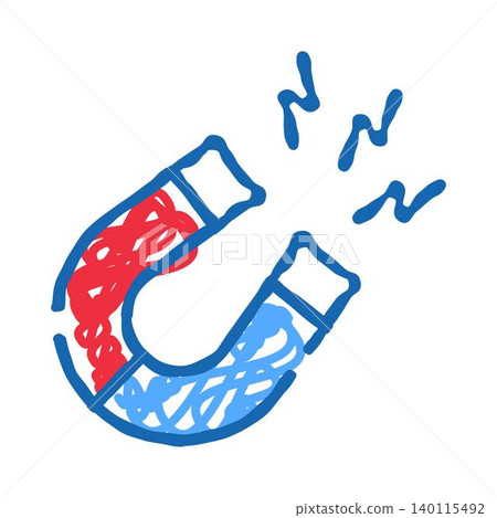 Horseshoe magnet creating magnetic field doodle icon Horseshoe magnet creating magnetic field doodle icon 140115492
