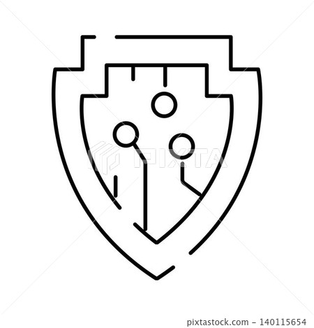 Cybersecurity shield icon protecting digital data network Cybersecurity shield icon protecting digital data network 140115654