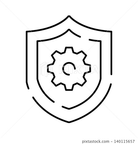 Security shield with cogwheel protecting system settings Security shield with cogwheel protecting system settings 140115657