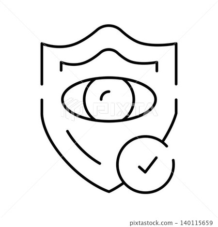 Eye protection shield line icon with checkmark Eye protection shield line icon with checkmark 140115659