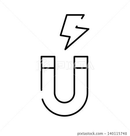 Horseshoe magnet with lightning bolt line icon Horseshoe magnet with lightning bolt line icon 140115748