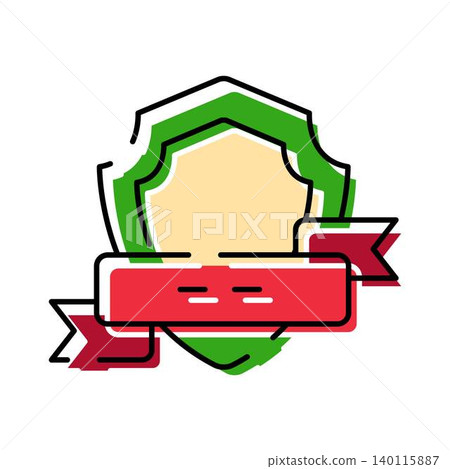 Vintage style shield with red ribbon banner Vintage style shield with red ribbon banner 140115887
