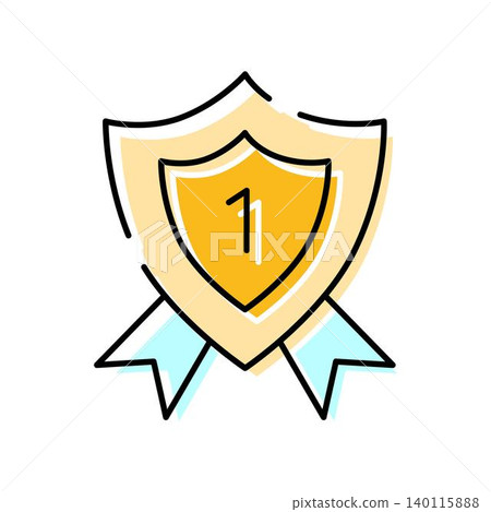 First place award shield with victory ribbon First place award shield with victory ribbon 140115888