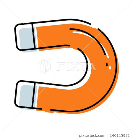 Orange horseshoe magnet creating magnetic attraction force Orange horseshoe magnet creating magnetic attraction force 140115951