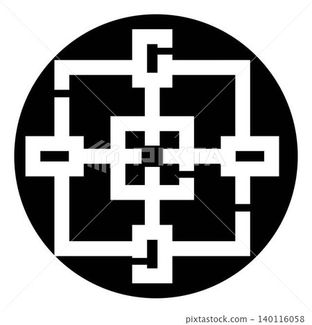 Abstract geometric labyrinth pattern on black circle 140116058