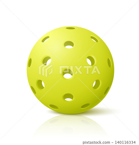 Vector Pickleball Ball with Reflection. Yellow Perforated Plastic Ball for Pickleball Sport. Court Game, Training, Competition, Recreation, Sports Equipment, Fitness Design Vector Pickleball Ball with Reflection. Yellow Perforated Plastic Ball for Pickleball Sport. Court Game, Training, Competition, Recreation, Sports Equipment, Fitness Design 140116334