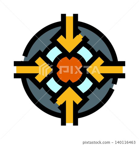 Arrows converging on central target point for goals Arrows converging on central target point for goals 140116463