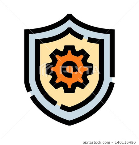 Shield protecting gear icon representing security maintenance Shield protecting gear icon representing security maintenance 140116480