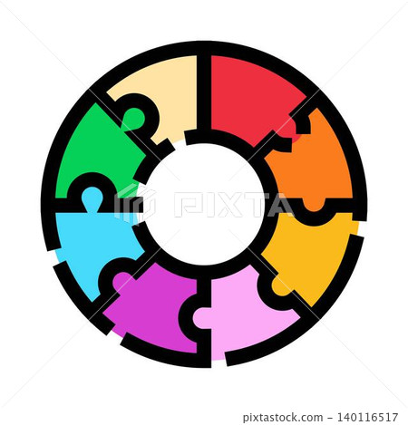 Circular puzzle pieces assembling teamwork solution process Circular puzzle pieces assembling teamwork solution process 140116517