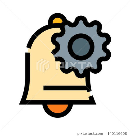 Bell with gear icon representing notification settings Bell with gear icon representing notification settings 140116608