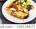 Grilled Trout Steak with Fresh Vegetable Salad 140116672