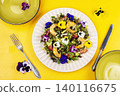 Colorful Shrimp Salad with Leafy Greens and Edible Blossoms 140116675