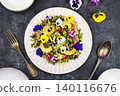 Fresh Shrimp Salad with Edible Flowers and Mixed Greens 140116676