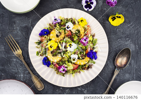 Fresh Shrimp Salad with Edible Flowers and Mixed Greens Fresh Shrimp Salad with Edible Flowers and Mixed Greens 140116676