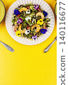 Fresh Shrimp Salad with Edible Flowers and Mixed Greens 140116677