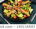 Healthy Seafood Salad with Langoustines and Fresh Vegetables 140116683