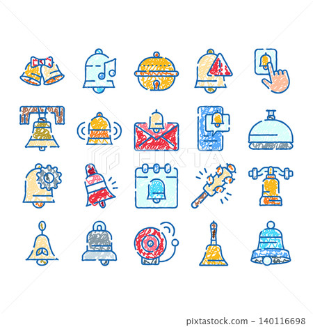 Collection of bell doodles and notification icons Collection of bell doodles and notification icons 140116698