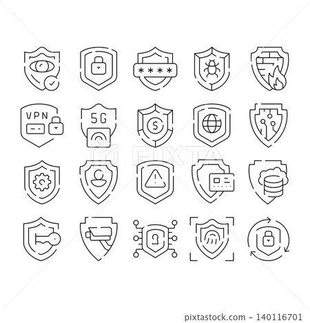 Cybersecurity data protection and internet privacy line icons Cybersecurity data protection and internet privacy line icons 140116701