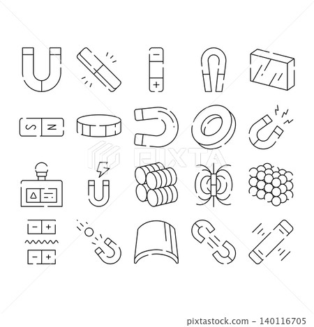 Magnetic field and force science outline icons Magnetic field and force science outline icons 140116705