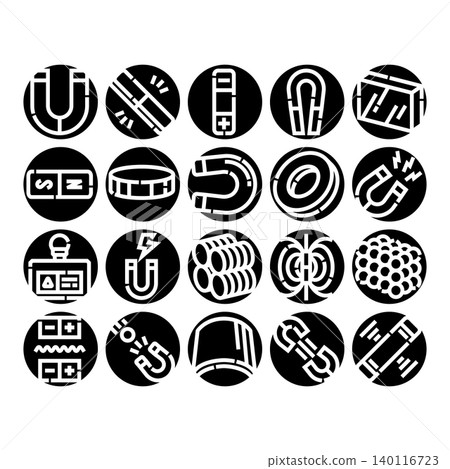 Magnets and magnetic field physics glyph icons collection Magnets and magnetic field physics glyph icons collection 140116723