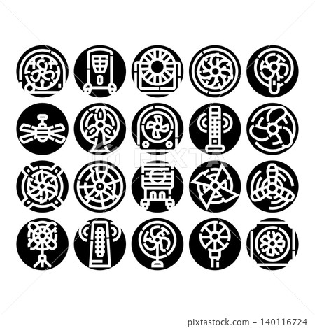 Electric cooling fan equipment glyph icons collection Electric cooling fan equipment glyph icons collection 140116724
